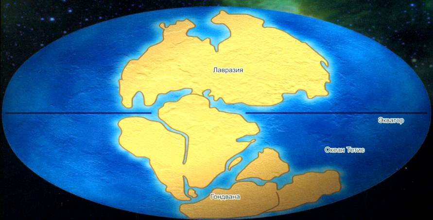 Древние материки Гондвана Лавразия океан Тетис