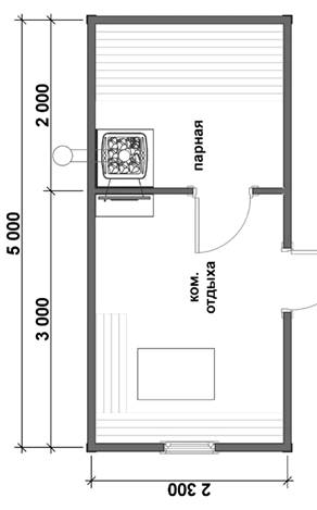 Проект каркасной бани 5х2,5