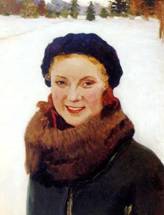 Портрет дочери на фоне зимнего пейзажа