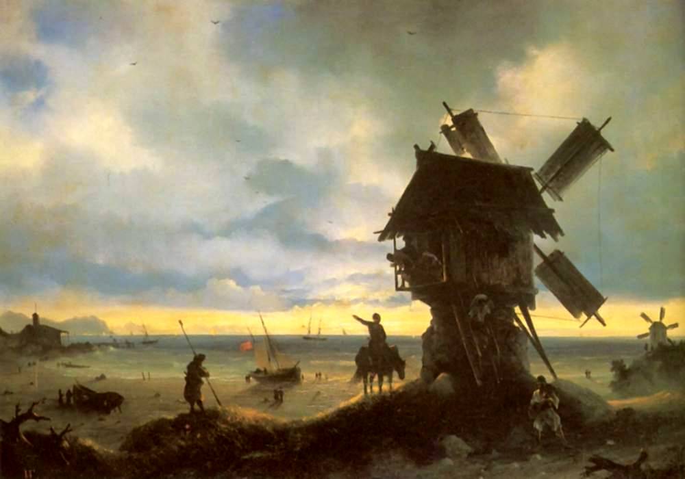 картина Айвазовского Мельница на морском берегу