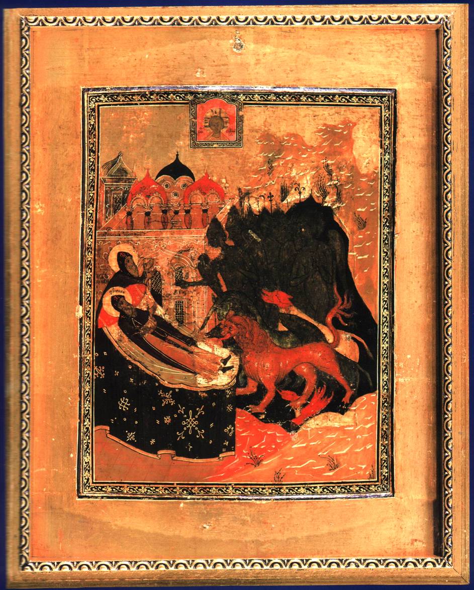Московская икона Искушение святого Антония Великого (врезок). 16 век