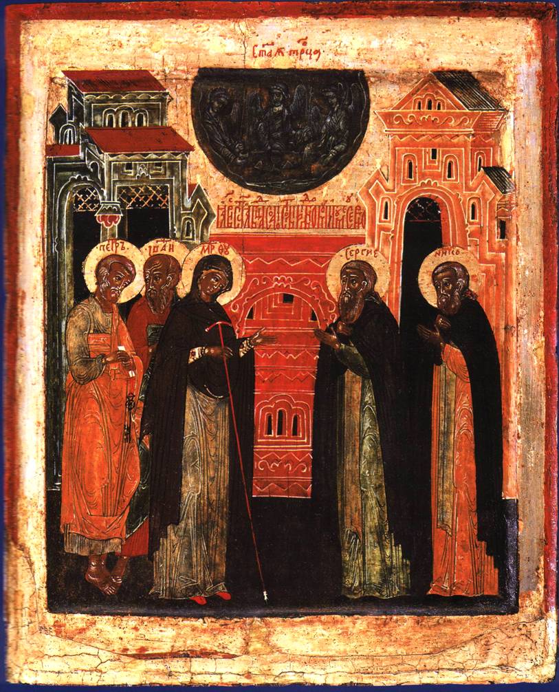 Явление Богоматери Сергию Радонежскому, в окладе17 век. Мастерские Троице-Сергиева монастыря