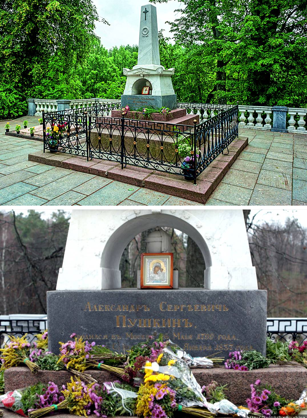 Могила Пушкина у Святогорского монастыря в Псковской губернии